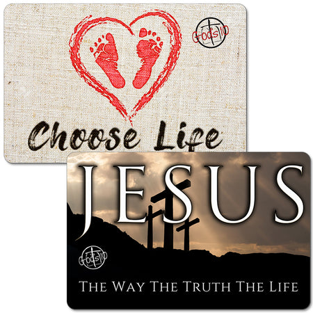 Jesus With 3 Crosses and Choose Life Baby Footprints Small Magnet Bundle (LIMIT 5 PER PERSON)