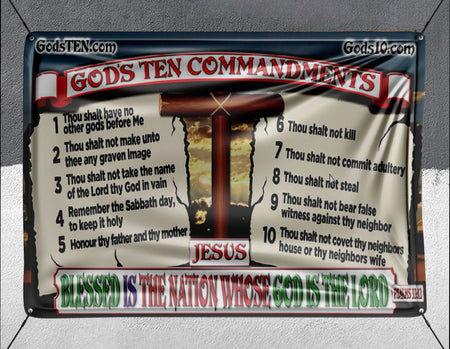 10 Commandments Original Blessed Is The Nation - Banner