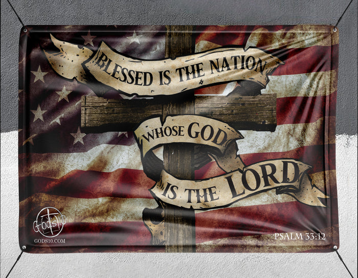 God Is The Lord With American Flag - Banner